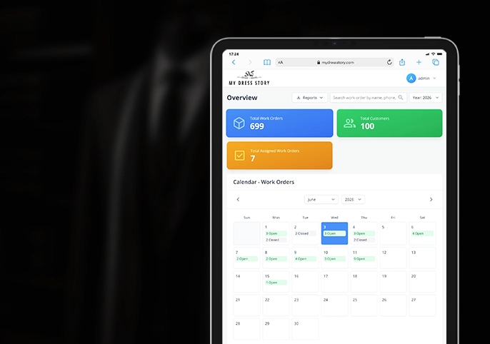 BB Boutique CRM operations dashboard for a custom garment business