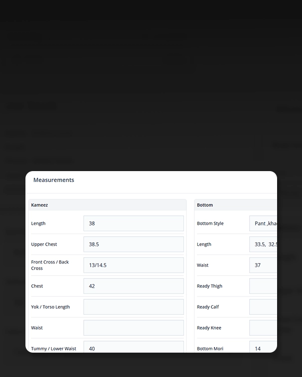 BB Boutique CRM searchable client measurement repository for repeat tailoring orders