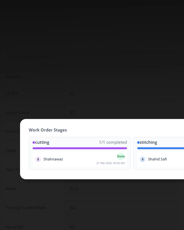 BB Boutique CRM end-to-end work order and garment status tracking