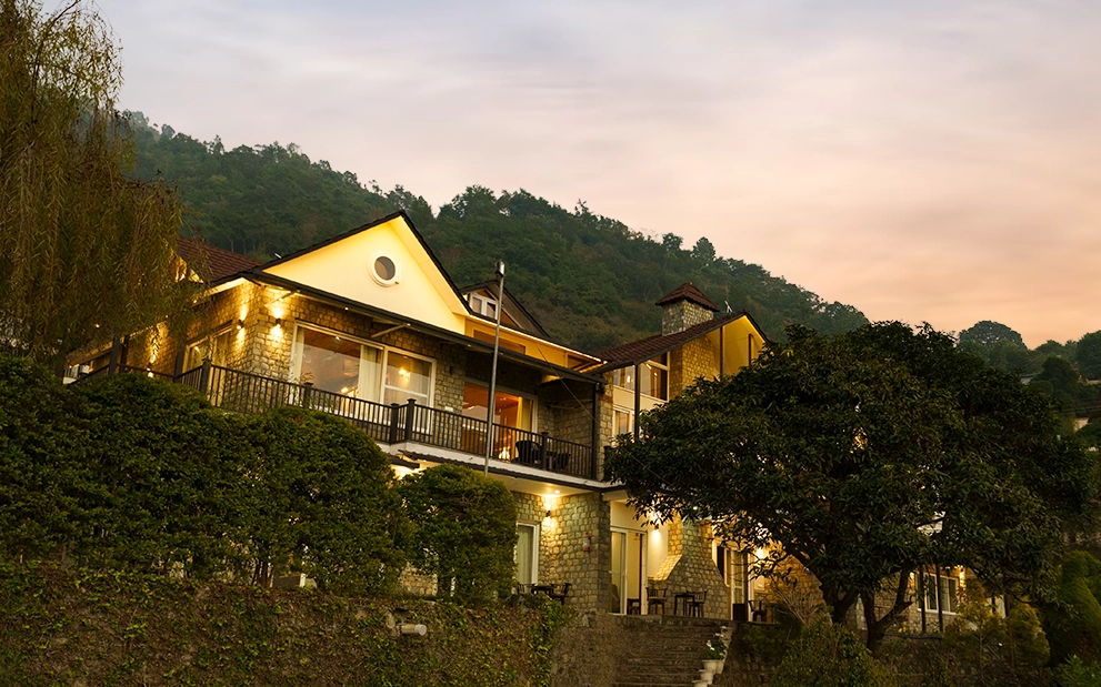Boutique Himalayan villa at dusk — BoffinBrains case study