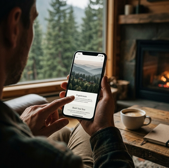 Traveller booking a hill-country stay on mobile — BoffinBrains case study